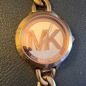 Michael Kors Rose Gold Tone MK Logo Chain Bracelet Watch